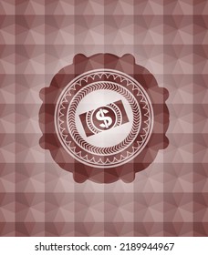 money, dollar bill icon inside red geometric emblem. Seamless. 