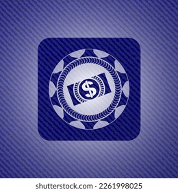dinero, icono de la letra del dólar dentro del fondo de jean. 