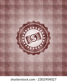 Geld, Dollar-Wechsel-Symbol in rotem geometrischem Muster Emblem. Nahtlos. 