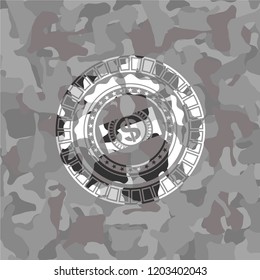 money, dollar bill icon on grey camo texture