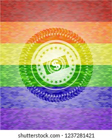 money, dollar bill icon on mosaic background with the colors of the LGBT flag