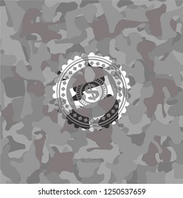 money, dollar bill icon on grey camo texture