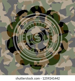 money, dollar bill icon on camouflage pattern