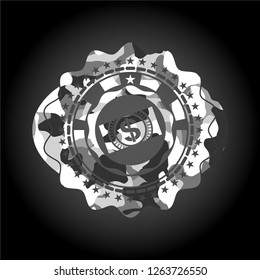 money, dollar bill icon on grey camo texture