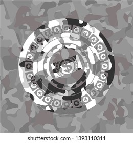 money, dollar bill icon on grey camouflage pattern
