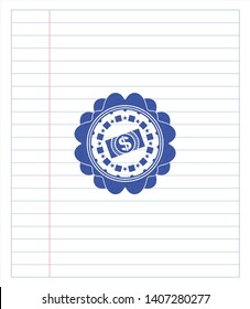 money, dollar bill icon pen effect. Blue ink. Vector Illustration. Detailed.