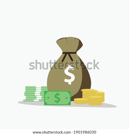 Money. Dollar bills. Cash in a blue bag placed on the floor