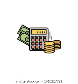 Money, Dollar, Calculator, Balance  Flat Color Icon. Vector icon banner Template