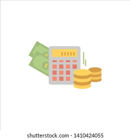 Money, Dollar, Calculator, Balance  Flat Color Icon. Vector icon banner Template