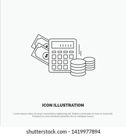 Money, Dollar, Calculator, Balance Line Icon Vector