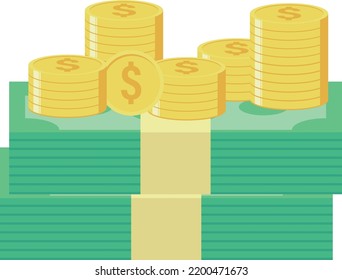 ilustración vectorial plana de dinero en efectivo. ilustración de billetes en dólares. factura de papel verde. Dinero de la caricatura de vuelo aislado en fondo azul. adecuado para las finanzas y las empresas