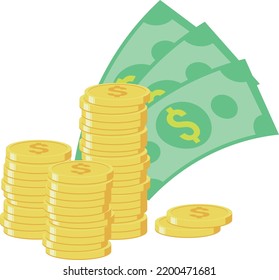 Geld-Dollar-Bargeld-flache Vektorgrafik. Illustration von Dollar-Banknoten. grünes Papier Fly Cartoon Geld einzeln auf blauem Hintergrund. finanzierungs- und betriebsfähig
