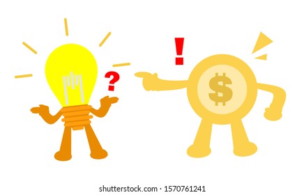 money dollar coin angry lamp idea cartoon doodle flat design style vector illustration