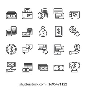 Money dollar coin cash line isolated simple icon set. Vector flat graphic design illustration