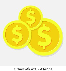 Money dollar coin icon. Cash isolated vector illustration. Gold bank symbol.