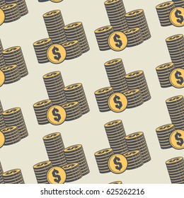 Money Dollar coins background. Cash Seamless Pattern. Vector illustration