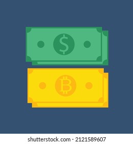 Geld-Dollar und Kryptopapier, Vektorgrafik