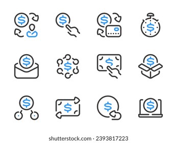 Vektorgrafiken von Geld, Dollar und Finanzen. Rahmensymbol für Geldtransfer und Exchange Geldbewegung, Gehälter, Ersparnisse, Bareinnahmen und mehr.