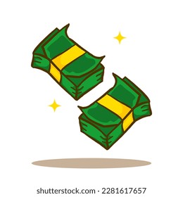 Money or dollar floating with stars around. Business Finance Concept Design. Isolated white background. Hand drawn flat cartoon style. Vector art illustration