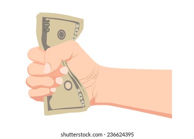 Money dollar in the hand vector (Hand with money, Hand holding Banknotes) 