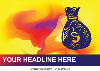 Money Dollar Icon. Creative Abstract Art Background with Color Yellow, Red, Violet. Graphic Design Concept, Flat, Line, Element, Vector Illustration EPS 10.