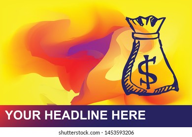 Money Dollar Icon. Creative Abstract Art Background with Color Yellow, Red, Violet. Graphic Design Concept, Flat, Line, Element, Vector Illustration EPS 10.