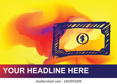 Money Dollar Icon. Creative Abstract Art Background with Color Yellow, Red, Violet. Graphic Design Concept, Flat, Line, Element, Vector Illustration EPS 10.