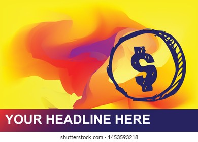 Money Dollar Icon. Creative Abstract Art Background with Color Yellow, Red, Violet. Graphic Design Concept, Flat, Line, Element, Vector Illustration EPS 10.