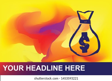 Money Dollar Icon. Creative Abstract Art Background with Color Yellow, Red, Violet. Graphic Design Concept, Flat, Line, Element, Vector Illustration EPS 10.
