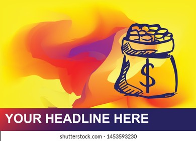 Money Dollar Icon. Creative Abstract Art Background with Color Yellow, Red, Violet. Graphic Design Concept, Flat, Line, Element, Vector Illustration EPS 10.