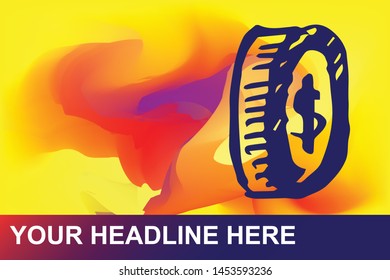 Money Dollar Icon. Creative Abstract Art Background with Color Yellow, Red, Violet. Graphic Design Concept, Flat, Line, Element, Vector Illustration EPS 10.