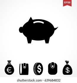Money Dollar Icon or Flat Sign. National USA Currency Vector Symbol Isolated. Piggy Bank Pictogram
