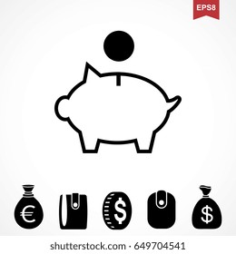 Money Dollar Icon or Flat Sign. National USA Currency Vector Symbol Isolated. Piggy Bank Pictogram