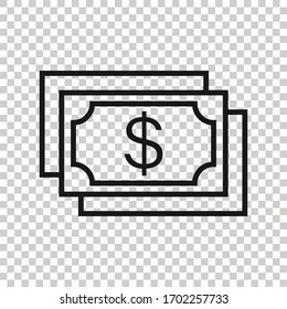 Money dollar icon in flat style. Exchange cash vector illustration on white isolated background. Banknote bill business concept.
