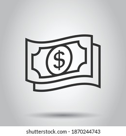 Money dollar icon in flat style. Exchange cash vector illustration on white isolated background. Banknote bill business concept.