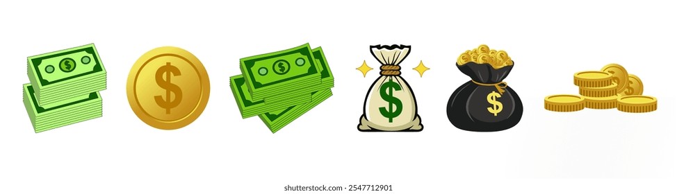 money and dollar icon set. gold coin and dollar icon set for web, app, ui, infographics etc. vector silhouette eps icon set for money. colorful icon set.	