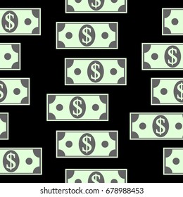 Money dollar icons seamless pattern on black background. Vector illustration.