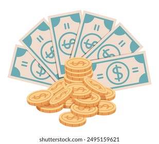 Money dollar pile cash bill isolated concept. Vector flat graphic design cartoon illustration