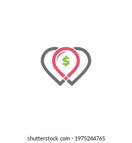 money dollar pin location simple geometric shadow design logo vector