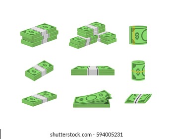 Money Dollar Set Packing in Bundles of Bank Notes Finance Currency Concept. Vector illustration