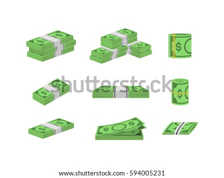 Money Dollar Set Packing in Bundles of Bank Notes Finance Currency Concept. Vector illustration