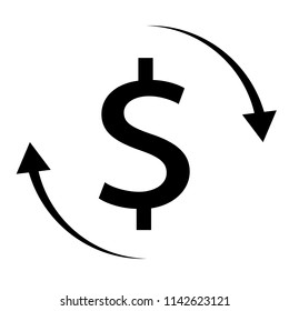 money dollar sign with arrow on white background. concept economy and business theme icon. exchange and convert flat style icon. money transfer sign. exchange money design for diagram, infographics.