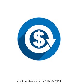 Money dollar sign with arrow vector simple single color conceptual economy and business theme icon.