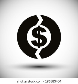 Money dollar sign with arrow vector simple single color conceptual economy and business theme icon.