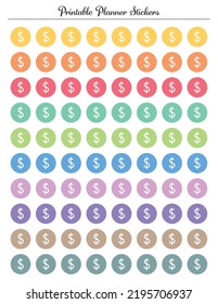 Money Dollar Sign Colored Stickers Printable Planner Sheet