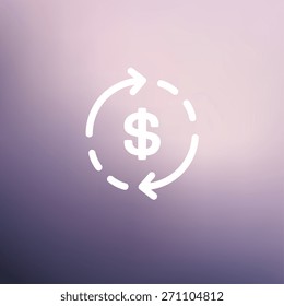 Money dollar symbol with arrow icon thin line for web and mobile, modern minimalistic flat design. Vector white icon on gradient mesh background.