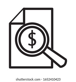 money dollar symbol in document with magnifying glass vector illustration design