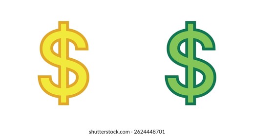 Money or dollar symbol illustration vector design set. Yellow and green color.