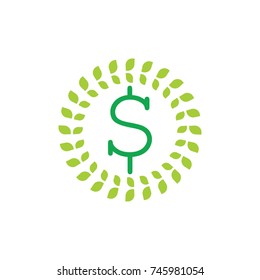 money dollar symbol with leaves ornament symbol vector