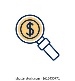 money dollar symbol with magnifying glass vector illustration design